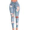Street Style y2k Sexy Mid Rise Distressed Trouser Stretch Skinny Hole Denim Pencil Pants Blue Ripped Jeans for Women baggy jeans