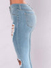 Street Style y2k Sexy Mid Rise Distressed Trouser Stretch Skinny Hole Denim Pencil Pants Blue Ripped Jeans for Women baggy jeans