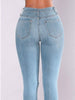 Street Style y2k Sexy Mid Rise Distressed Trouser Stretch Skinny Hole Denim Pencil Pants Blue Ripped Jeans for Women baggy jeans