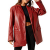 Street Vintage Style Boyfriend Oversized PU Leather Blazer Women Long Sleeve Solid Loose Suit Coat Lady Casual Jacket Outwear