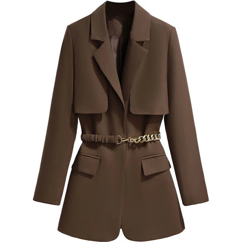 Street Women Blazer 2023 Design Sense Niche Loose Belt Suit Jacket Waist Windbreaker Female Blazer With Lining Trend