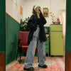 Street hip hop womens plus size jeans handsome retro womens high waist wide leg pants jeans BF loose wild straight leg jean 2022