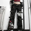 Street trend punk high waist jeans women 2022 Europe and America Y2K gothic print metal buckle tooling denim trousers