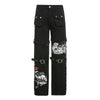 Street trend punk high waist jeans women 2022 Europe and America Y2K gothic print metal buckle tooling denim trousers