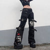 Street trend punk high waist jeans women 2022 Europe and America Y2K gothic print metal buckle tooling denim trousers