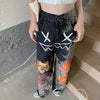 Streetwear Black Gradient Jeans Dark Academia High Waist Loose Comic Print Trousers Emo Alternative Grunge Stretch Denim Pants