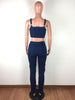 Streetwear Denim Tracksuit Spaghetti Strap Sleeveless Crop Tops and Letter Embroidery Jogger Pant Activewear Sport Two Piece Set