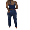 Streetwear Denim Tracksuit Spaghetti Strap Sleeveless Crop Tops and Letter Embroidery Jogger Pant Activewear Sport Two Piece Set