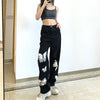 Streetwear Harajuku Trendy Black Jeans Women High Waist Solid Color Butterfly Printing Loose Straight Wide-leg Denim Pants