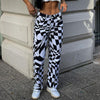 Streetwear Irregular Plaid Print Jeans Aesthetic 90s Cute Denim Cargo Pants High Waist Trousers Chic Cuteandpsycho