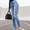 Streetwear Jeans Long Pants Skinny Pockets Trousers Ripped Hole High Waist Denim Skinny Women Jeans for Daily Life Pants