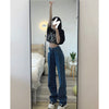 Streetwear Korean Jeans Woman High Waist Y2k Straight Baggy Pants Girl Printing Leg Wide Pants Casual Denim Trousers