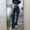 Streetwear Korean Jeans Woman High Waist Y2k Straight Baggy Pants Girl Printing Leg Wide Pants Casual Denim Trousers