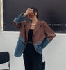 Streetwear Korean Women's Patchwork Denim Blazer Coat Sense of Design Baggy Senior Female TOPs Black Jackets Outwear