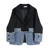 Streetwear Korean Women's Patchwork Denim Blazer Coat Sense of Design Baggy Senior Female TOPs Black Jackets Outwear