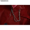 Streetwear Loose Wine Red Faux Leather Blazers Women Chic Chain Notched Collar Long Sleeve Suit Jacket Korean Casual Autumn 2022