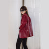 Streetwear Loose Wine Red Faux Leather Blazers Women Chic Chain Notched Collar Long Sleeve Suit Jacket Korean Casual Autumn 2023