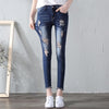 Streetwear Ripped Skinny Jeans For Teen Girls Ankle Length Ripped Jeans Women Vintage Pearl Beading Skinny Denim Pants