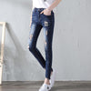 Streetwear Ripped Skinny Jeans For Teen Girls Ankle Length Ripped Jeans Women Vintage Pearl Beading Skinny Denim Pants
