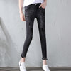 Streetwear Ripped Skinny Jeans For Teen Girls Ankle Length Ripped Jeans Women Vintage Pearl Beading Skinny Denim Pants