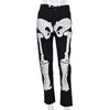 Streetwear Skeleton Punk Patterned Low Rise Jeans Black Denim Trousers Cyber Y2k Goth Pants Fall 2022 Graphic Women's Jeans