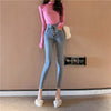 Streetwear Spring Trousers Female Single-Breasted Extra High Waist Skinny Pencil Jeans Women Stretch Denim Ankle-Length Pants
