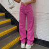 Streetwear Trend Jeans for Women Basic Loose High Waist Baggy Jeans Solid Cotton Zipper Fly Wide Leg Straight Pants