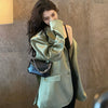 Streetwear Women Blazers Elegant Temperament Green Notched Collar Leisure Party Smooth Club All-match Female Cool Cozy