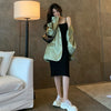 Streetwear Women Blazers Elegant Temperament Green Notched Collar Leisure Party Smooth Club All-match Female Cool Cozy