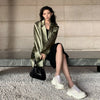 Streetwear Women Blazers Elegant Temperament Green Notched Collar Leisure Party Smooth Club All-match Female Cool Cozy