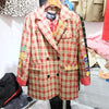 Streetwear Women Plaid Blazer Jacket Double Breasted Letter Print Suit Coat  Lady Loose Blazers Coat 2023