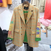 Streetwear Women Plaid Blazer Jacket Double Breasted Letter Print Suit Coat  Lady Loose Blazers Coat 2023