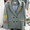 Streetwear Women Plaid Blazer Jacket Double Breasted Letter Print Suit Coat  Lady Loose Blazers Coat 2023