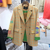 Streetwear Women Plaid Blazer Jacket Double Breasted Letter Print Suit Coat  Lady Loose Blazers Coat 2023