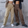 Streetwear Women High Waisted Brown Stretch Pants Loose Boyfriend Straight Leg Jeans Bottoms Denim Trousers Fall Sexy Long Pants