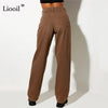 Streetwear Women High Waisted Brown Stretch Pants Loose Boyfriend Straight Leg Jeans Bottoms Denim Trousers Fall Sexy Long Pants