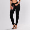 Stretch Embroidered Jeans For Women Elastic Flower Jeans Female Pencil Denim Pants Hole Ripped Rose Pattern Jeans Pantalon Femme