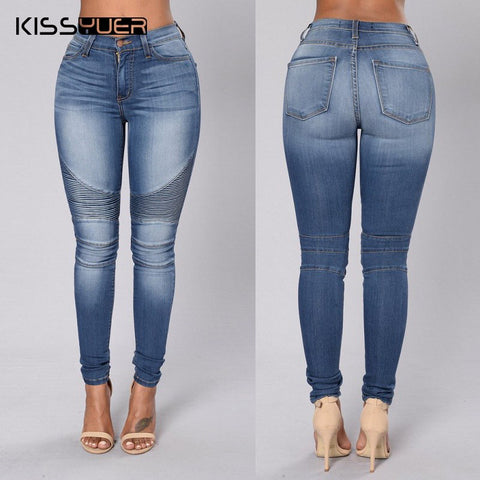 Stripe Motorcycle Biker Zip Denim Mid Waist Women Jeans Push Up Stretch Skinny Pants Motor Trouser Jeans for Women Pencil Pants