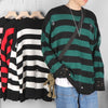 Stripe Sweater Women Oversized Knitted Pullovers High Street Ripped Tops Female Streetwear Long Sleeve Jumpers Sweaters