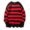Stripe Sweater Women Oversized Knitted Pullovers High Street Ripped Tops Female Streetwear Long Sleeve Jumpers Sweaters
