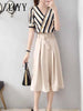 Striped Dress Two-Piece Women's 2023 Summer Mid-Length Fashionable Temperament Skirt Is Thin And Casual High-Waisted Skirt
