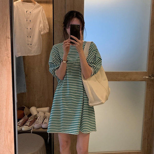Striped Dress Women's Puff Sleeve 2022 Summer