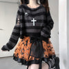 Striped Gothic Loose Sweater Women Ripped Holes Hip Hop Punk Knitted Pullover Fairy Grunge Jumpers Emo Lolita Sweater Streetwear