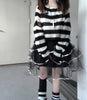 Striped Gothic Loose Sweater Women Ripped Holes Hip Hop Punk Knitted Pullover Fairy Grunge Jumpers Emo Lolita Sweater Streetwear
