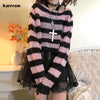Striped Gothic Loose Sweater Women Ripped Holes Hip Hop Punk Knitted Pullover Fairy Grunge Jumpers Emo Lolita Sweater Streetwear