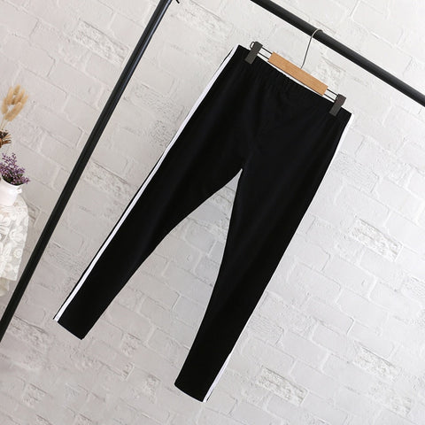 Striped Leggings Women Plus Size 3 4 5 6 XL Casual Cotton Slim Skinny Bodycon Leggings Black QYL217