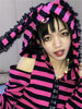 Striped Print Goth Grunge Hoodie Pink Black Gothic Style Bunny Ears Hoodies Female Fairy Harajuku Kawaii Slim Hoodied Egirl Top