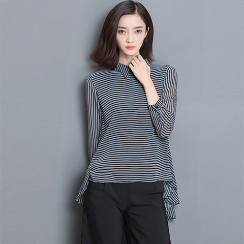 Striped Shirt Women 2022 Autumn Korean Long Sleeve Work Shirts Women Chiffon Blouse Female Loose Office Tops Camisa Feminina
