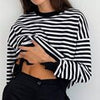 Striped Spring Long Sleeve T-shirt Casual Vintage Women Tops Female O Neck Pullover Tees Streetwear Loose Basic T-shirts