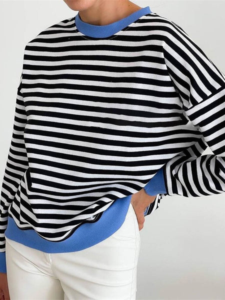 Striped Spring Long Sleeve T-shirt Casual Vintage Women Tops Female O Neck Pullover Tees Streetwear Loose Basic T-shirts